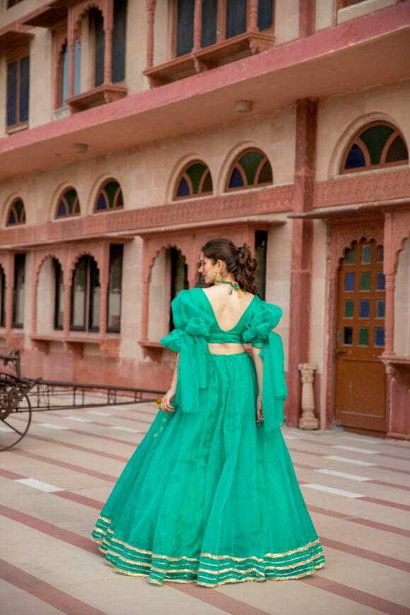 SHALE GREEN ORGANZA LEHENGA - Image 4