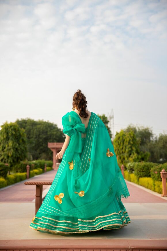 SHALE GREEN ORGANZA LEHENGA - Image 6