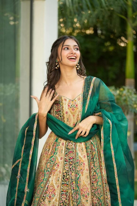 Triveni green heavy embroidered maxi - Image 2