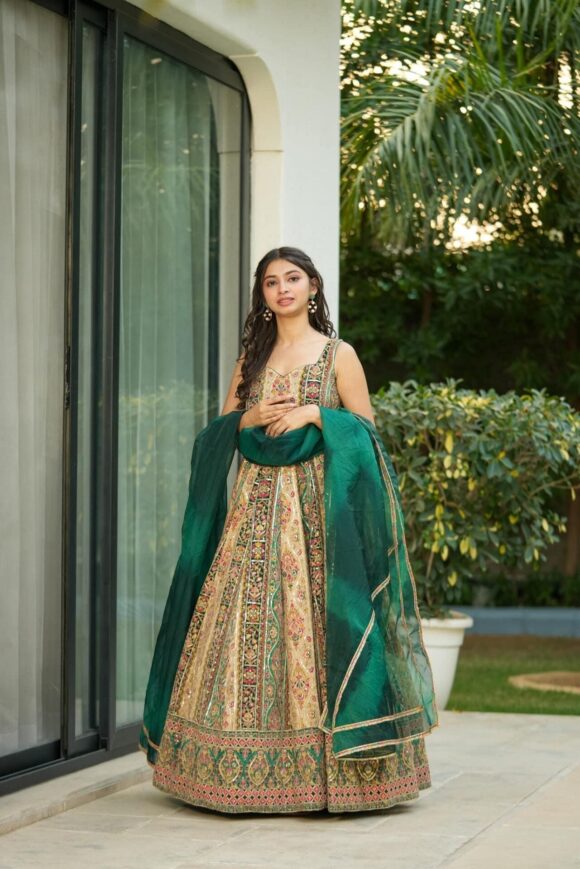 Triveni green heavy embroidered maxi - Image 5