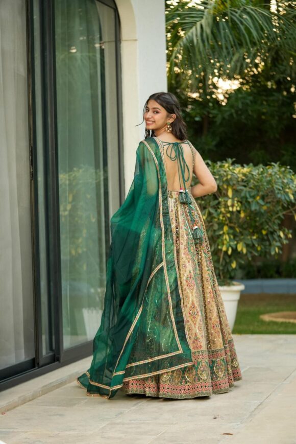 Triveni green heavy embroidered maxi - Image 6