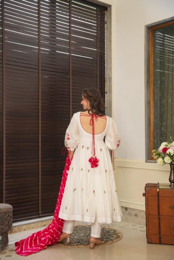 Zahra white chanderi suit set - Image 7