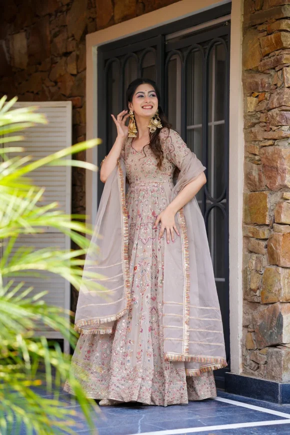Neerja Heavy Beige Maxi Set - Image 5